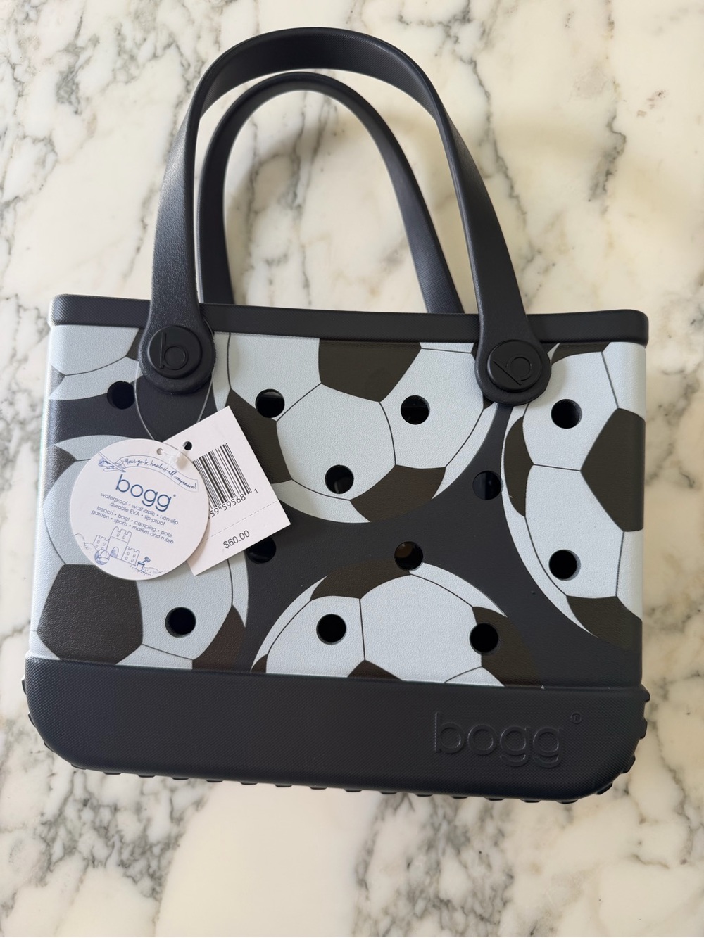 NWT BOGG BAG Bitty Bogg Bag Let’s Kick It Soccer Tote Black White + Pouch